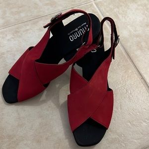 Munro Laine Red Nubuck Leather Open Toe Block Heel Sandals 9 1/2 M